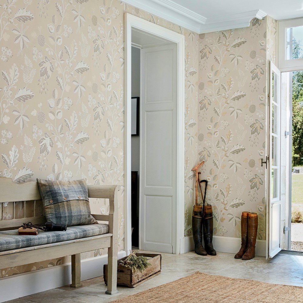 Warwick Leaf Wallpaper 216616 by Sanderson in Linen Beige